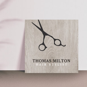 Moderne Elegante Houten Zwarte Schaar Haar Stylist Vierkante Visitekaartje