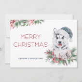 Moderne Elegante Husky Hond Vrolijk Kerstbedrijf Feestdagenkaart (Voorkant)