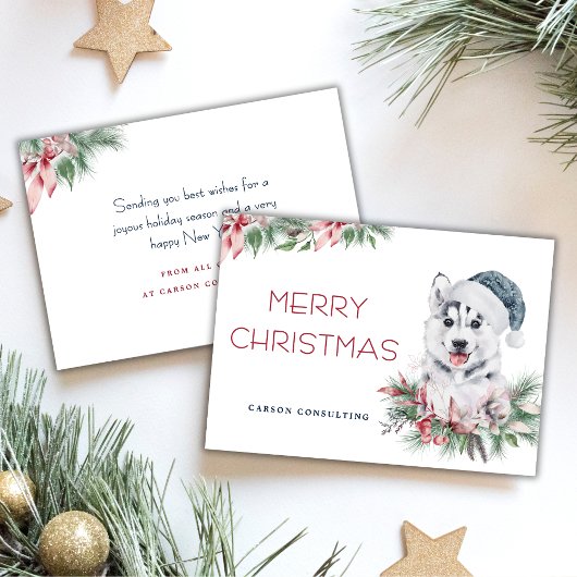 Moderne Elegante Husky Hond Vrolijk Kerstbedrijf Feestdagenkaart