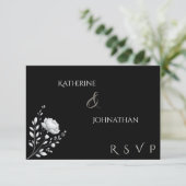 Moderne Elegante Huwelijk Zwart-witte Bloem RSVP Kaartje (Staand voorkant)