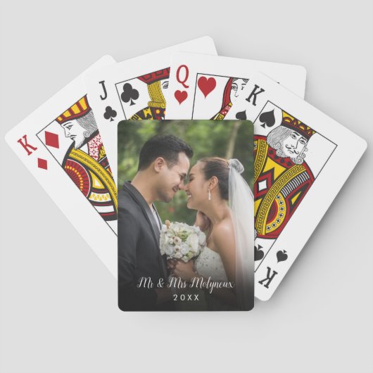 Moderne Elegante Huwelijksfoto in Script Pokerkaarten (Achterkant)