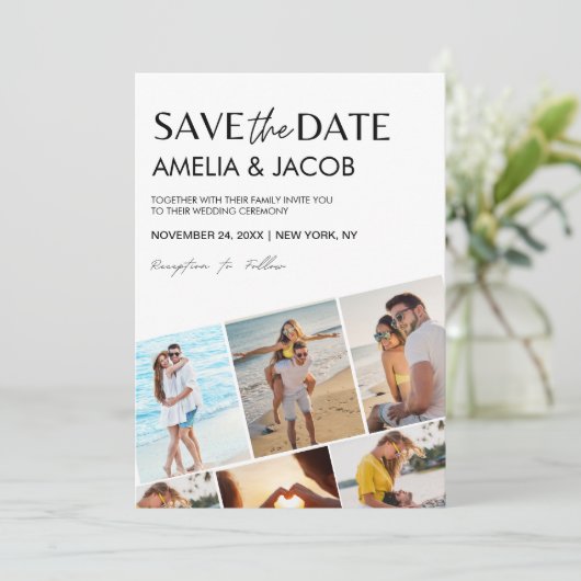 Moderne Elegante Huwelijksfoto Zwart-wit Save The Date (Staand voorkant)