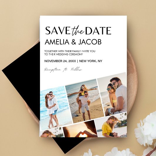 Moderne Elegante Huwelijksfoto Zwart-wit Save The Date