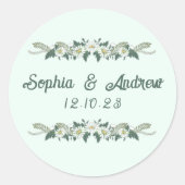 Moderne Elegante Huwelijkspaar Naam en Datum Ronde Sticker (Voorkant)