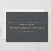 Moderne elegante huwelijksuitnodiging in script save the date (Achterkant)