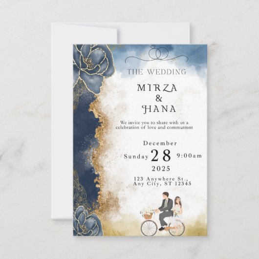 Moderne elegante huwelijksuitnodiging | Luxe goud  Kaart (Voorkant)