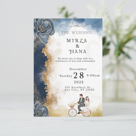 Moderne elegante huwelijksuitnodiging | Luxe goud  Kaart (Staand voorkant)