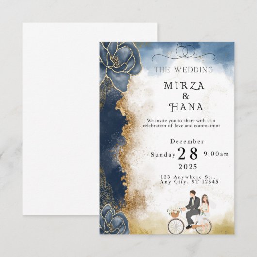 Moderne elegante huwelijksuitnodiging | Luxe goud  Kaart (Voorkant / Achterkant)