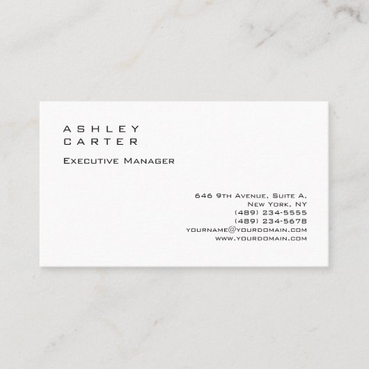 Moderne elegante indrukwekkende witte vlakte manag visitekaartje (Voorkant)