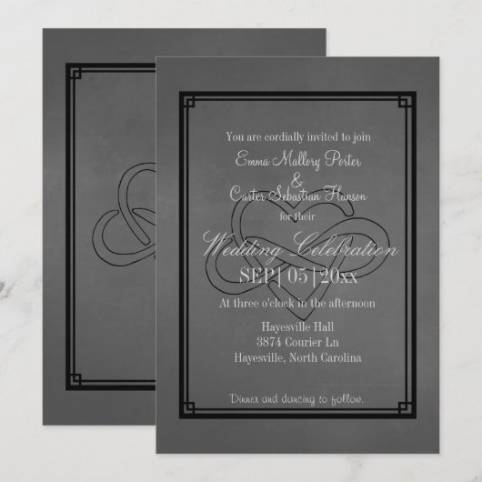 Moderne Elegante Infinity Heart Wedding Uitnodigin Kaart (Voorkant / Achterkant)