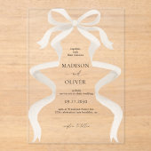 Moderne Elegante Ivoor Beige Bow Ribbon bruiloft Acryl Uitnodigingen (Voorkant)