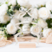 Moderne Elegante Ivoor Beige Bow Ribbon bruiloft Acryl Uitnodigingen