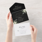 Moderne Elegante Ivoor Bloemen Huwelijk All In One Uitnodiging (Afscheurbaar)