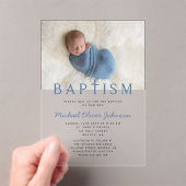 Moderne Elegante Jongensfoto Doop Acryl Uitnodigingen (Insitu (Draagbaar))