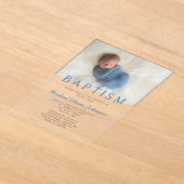 Moderne Elegante Jongensfoto Doop Acryl Uitnodigingen (Laagn)