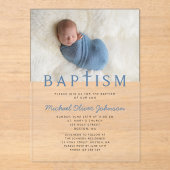 Moderne Elegante Jongensfoto Doop Acryl Uitnodigingen (Voorkant)