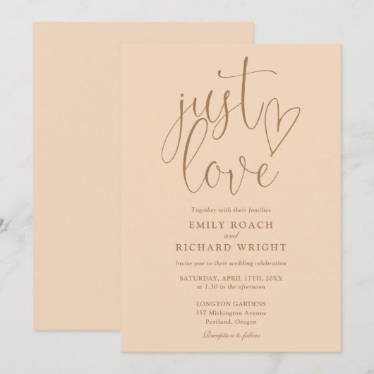 Moderne elegante Just Love Script zachte perzik br Kaart (Voorkant / Achterkant)