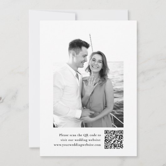 Moderne Elegante Kalligrafie 2 Foto QR Code Huweli Save The Date (Achterkant)