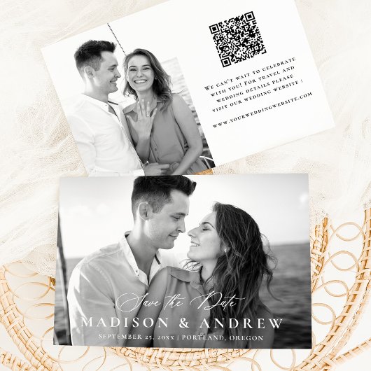 Moderne Elegante Kalligrafie 2 Foto QR Code Huweli Save The Date