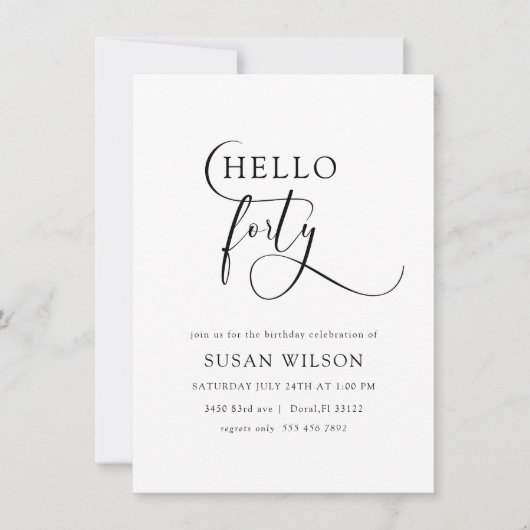 Moderne elegante kalligrafie 40e verjaardag kaart (Voorkant)