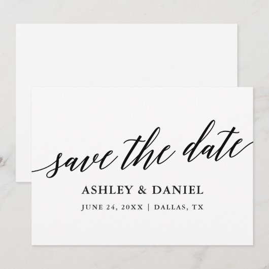 Moderne elegante kalligrafie Bewaar de datum Flat  Bedankkaart (Voorkant / Achterkant)