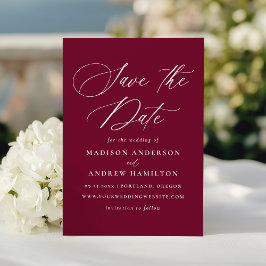 Moderne elegante kalligrafie Bourgondische bruilof Save The Date