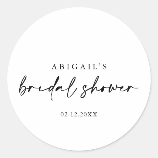 Moderne elegante kalligrafie bruidsfeest cadeautje ronde sticker (Voorkant)