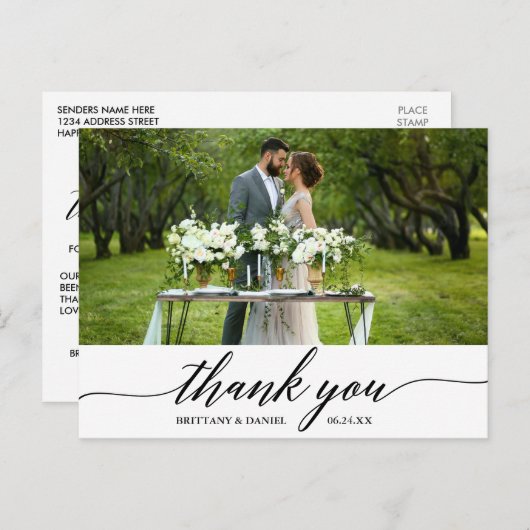 Moderne elegante kalligrafie bruiloft dank u briefkaart (Voorkant / Achterkant)
