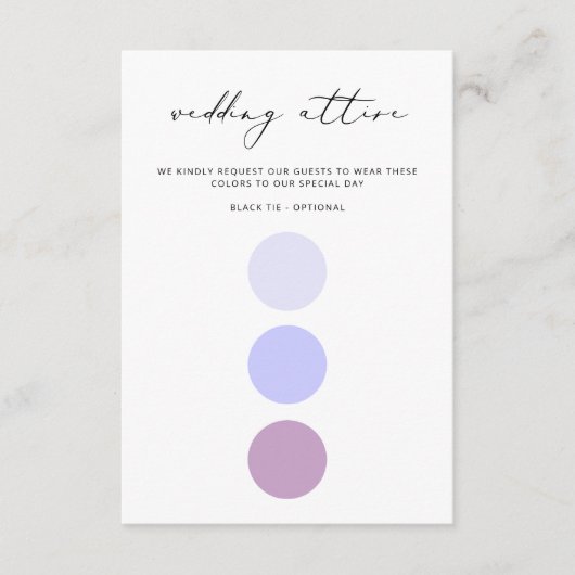 Moderne elegante kalligrafie bruiloft kleding kleu informatiekaartje (Voorkant)