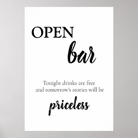 Moderne Elegante Kalligrafie Bruiloft Open Bar Dra Poster (Voorkant)