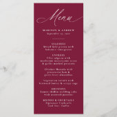 Moderne Elegante Kalligrafie Burgundy Bruiloft Menu (Voorkant)