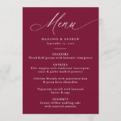Moderne Elegante Kalligrafie Burgundy Bruiloft Menu (Voorkant)