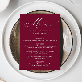 Moderne Elegante Kalligrafie Burgundy Bruiloft Menu