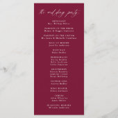Moderne Elegante Kalligrafie Burgundy Bruiloft Programmakaart (Achterkant)