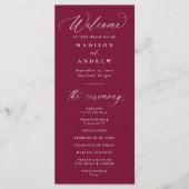 Moderne Elegante Kalligrafie Burgundy Bruiloft Programmakaart (Voorkant)