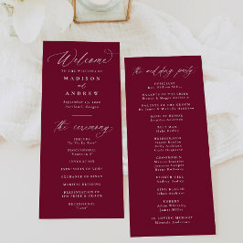 Moderne Elegante Kalligrafie Burgundy Bruiloft Programmakaart