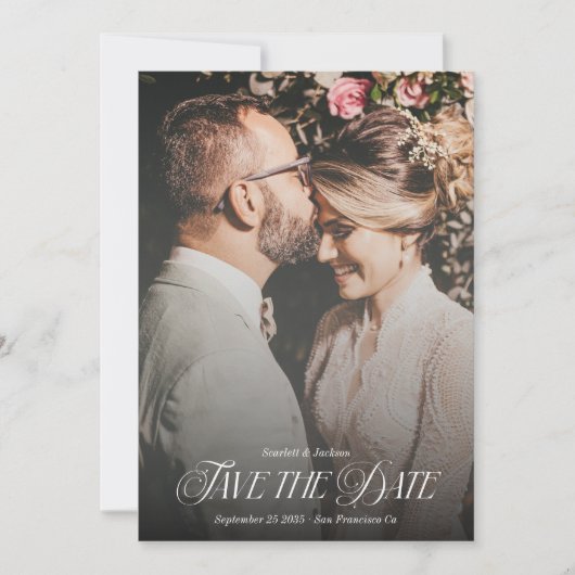 Moderne Elegante Kalligrafie Foto Huwelijksportret Save The Date (Voorkant)