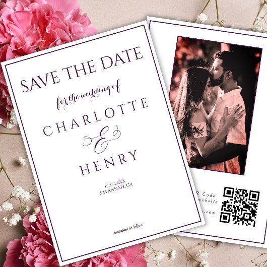 Moderne Elegante Kalligrafie Foto QR Code  Save The Date