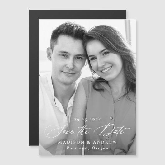 Moderne Elegante Kalligrafie Foto Save the Date Magnetische Uitnodiging (Voorkant / Achterkant)