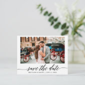 Moderne elegante kalligrafie foto slaat de datum o briefkaart (Staand voorkant)