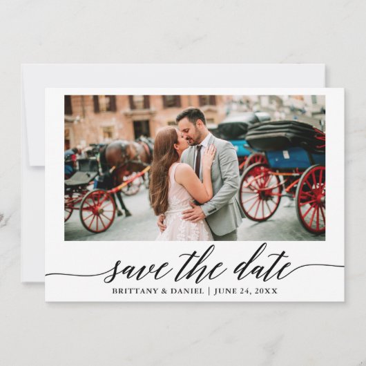 Moderne elegante kalligrafie foto slaat de datum o save the date (Voorkant)