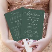 Moderne Elegante Kalligrafie Groen Trouwprogramma Handwaaier