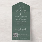 Moderne Elegante Kalligrafie Groene bruiloft All In One Uitnodiging (Binnen)