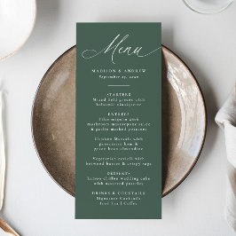 Moderne Elegante Kalligrafie Groene bruiloft Menu
