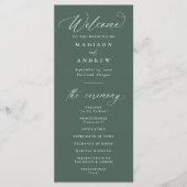 Moderne Elegante Kalligrafie Groene bruiloft Programmakaart (Voorkant)