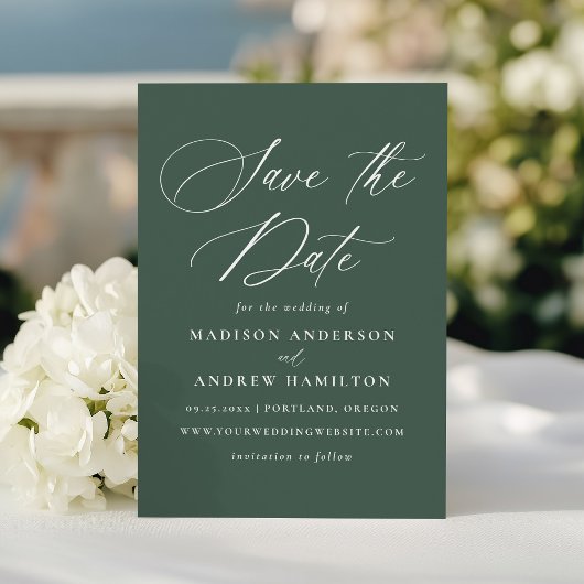 Moderne Elegante Kalligrafie Groene bruiloft Save The Date
