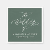 Moderne Elegante Kalligrafie Groene bruiloft Servet (Voorkant)