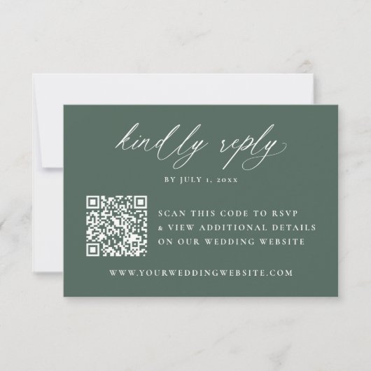 Moderne Elegante Kalligrafie Groene QR Code Huweli RSVP Kaartje (Voorkant)
