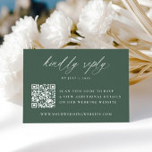 Moderne Elegante Kalligrafie Groene QR Code Huweli RSVP Kaartje