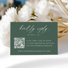 Moderne Elegante Kalligrafie Groene QR Code Trouwe RSVP Kaartje